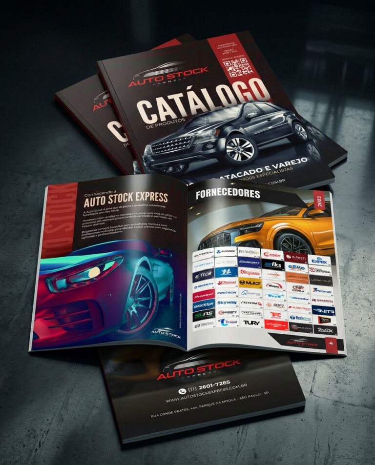 Catálogo de produtos industriais com layout moderno e estruturado