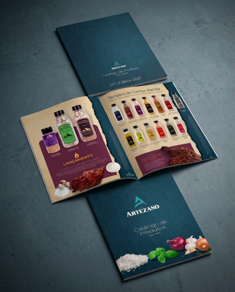 Catálogo corporativo com identidade visual aplicada