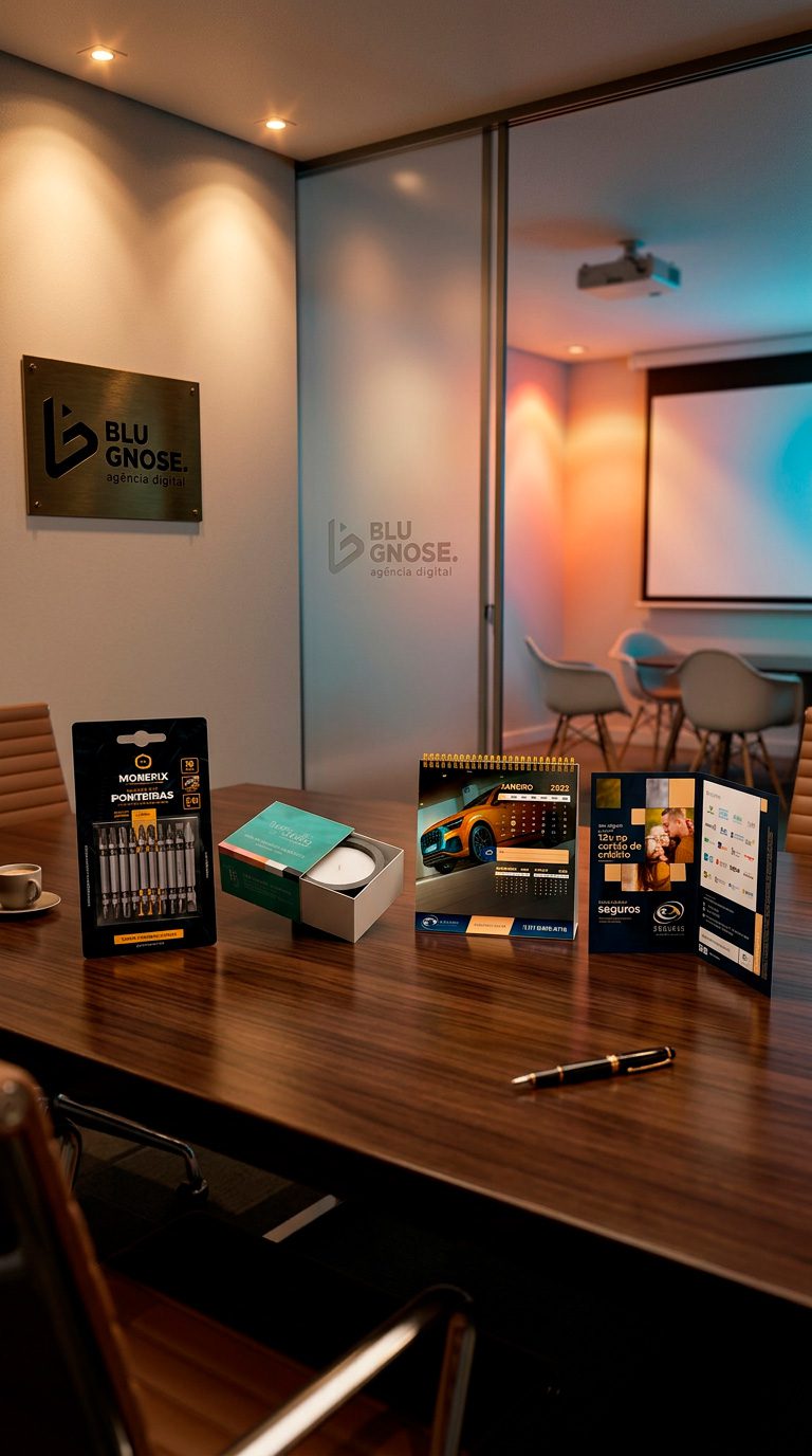 Materiais gráficos desenvolvidos com identidade visual para empresas