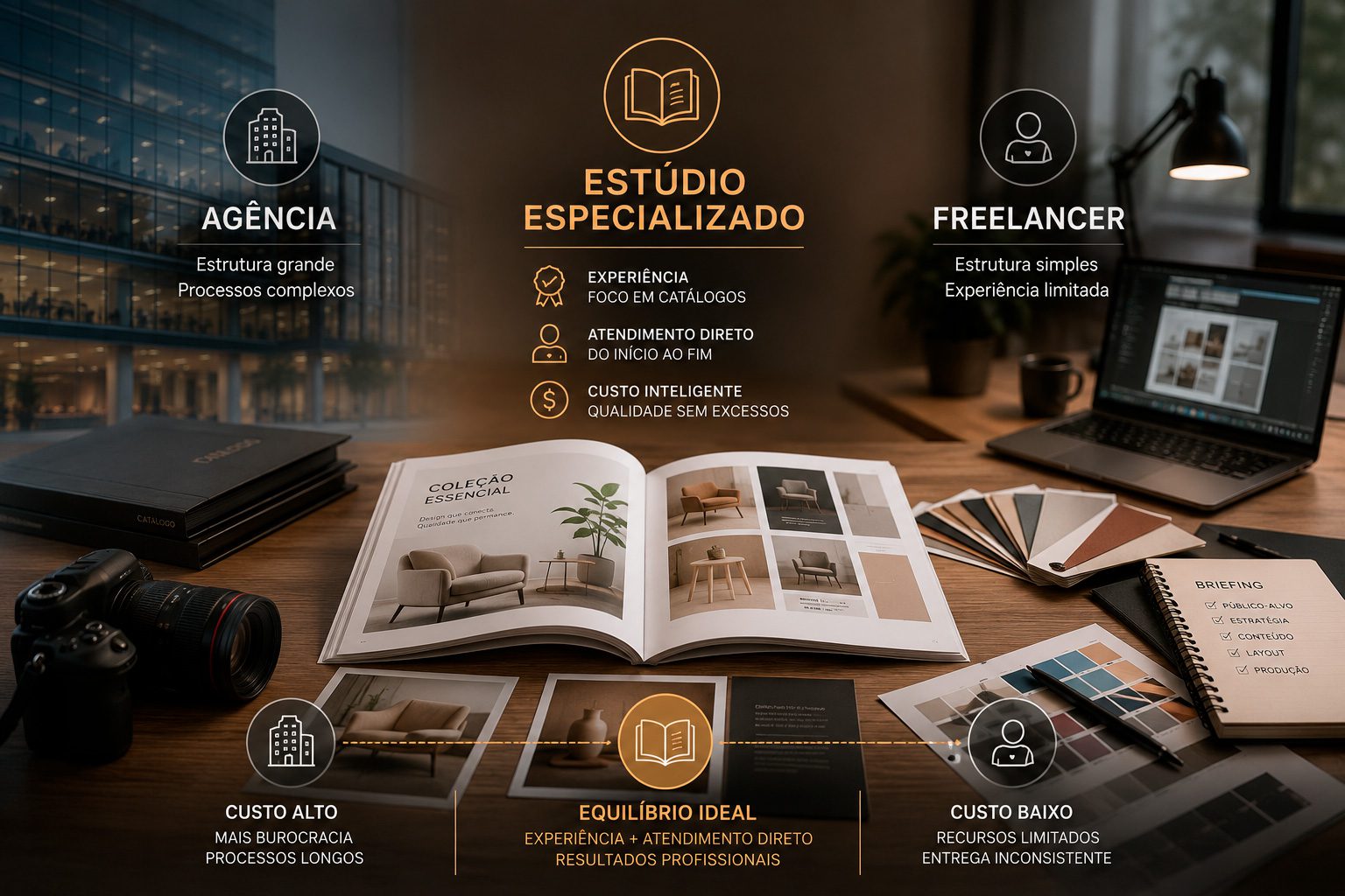 Quanto cobra ou custa uma agência versus um freelancer para criar um catálogo em pdf digital profissional de produtos para empresas